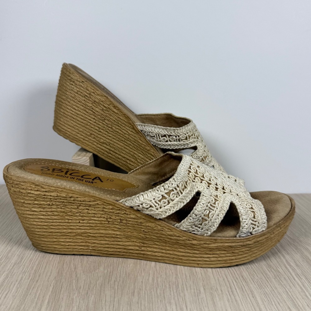 Wedge Sandals Sbicca Womens 10 Cream Crochet Knit Boho Platform Slides
